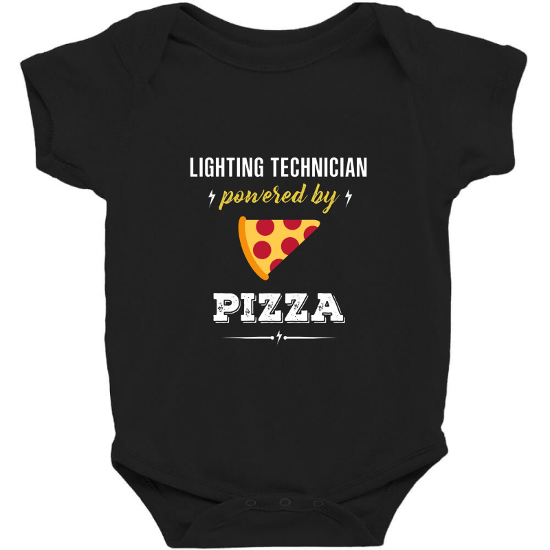 Lighting Technician Powered By Pizza Funny Gift Baby Bodysuit by cm-arts | Artistshot