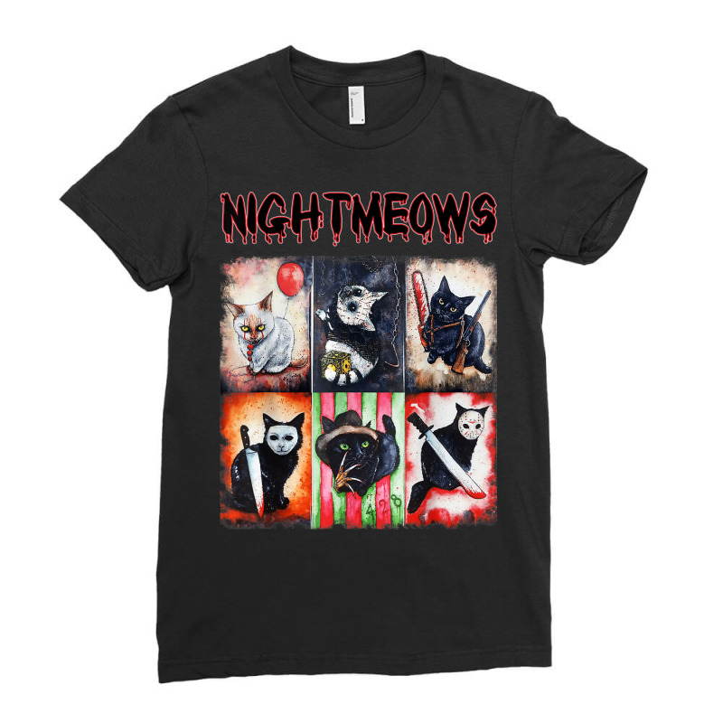 Ads Cat Nightmeows Campy 80's Horror Cats Horror Halloween Ladies Fitted T-shirt | Artistshot