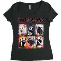 Ads Cat Nightmeows Campy 80's Horror Cats Horror Halloween Women's Triblend Scoop T-shirt | Artistshot