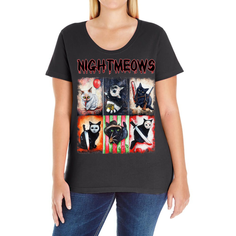 Ads Cat Nightmeows Campy 80's Horror Cats Horror Halloween Ladies Curvy T-shirt | Artistshot