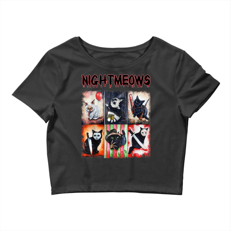 Ads Cat Nightmeows Campy 80's Horror Cats Horror Halloween Crop Top | Artistshot