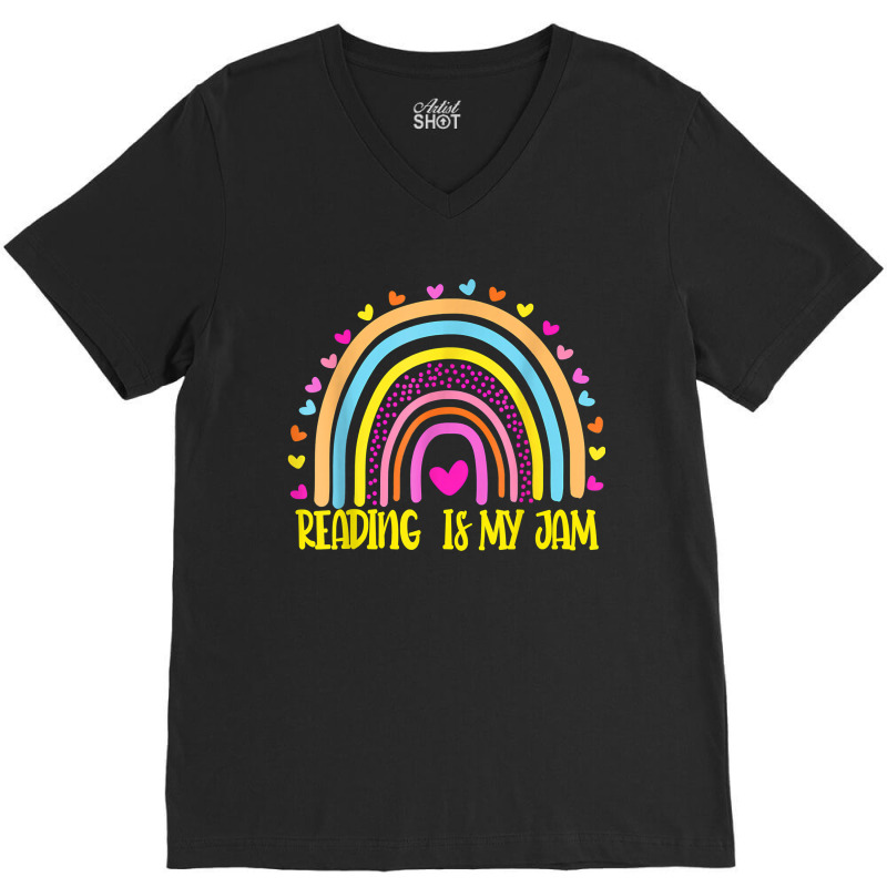 Read Teacher Rainbow Leopard Reading Is My Jam V-Neck Tee by MomoeNakatsuji | Artistshot