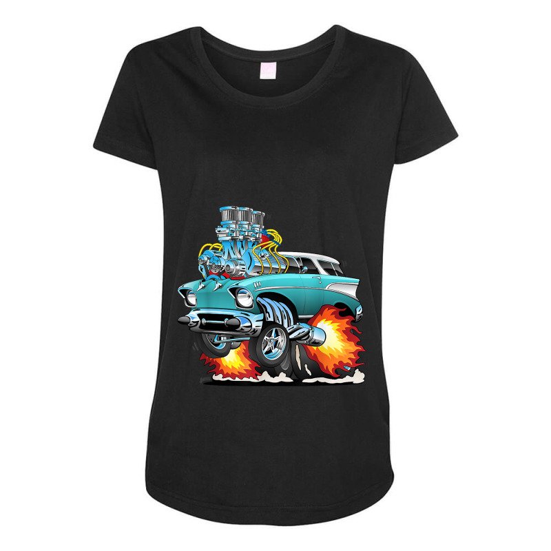 Funny Fifties Style Muscle Car Hot Rod Station Wagon Cartoon Maternity Scoop Neck T-shirt by GuadalupeRosemarie | Artistshot