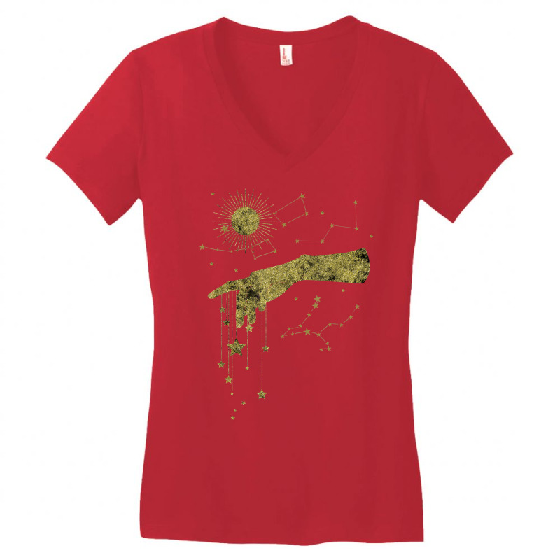 Gold Divine Hand, Celestial Magic, Stars And Space Galaxy T Shirt Women's V-Neck T-Shirt by cm-arts | Artistshot