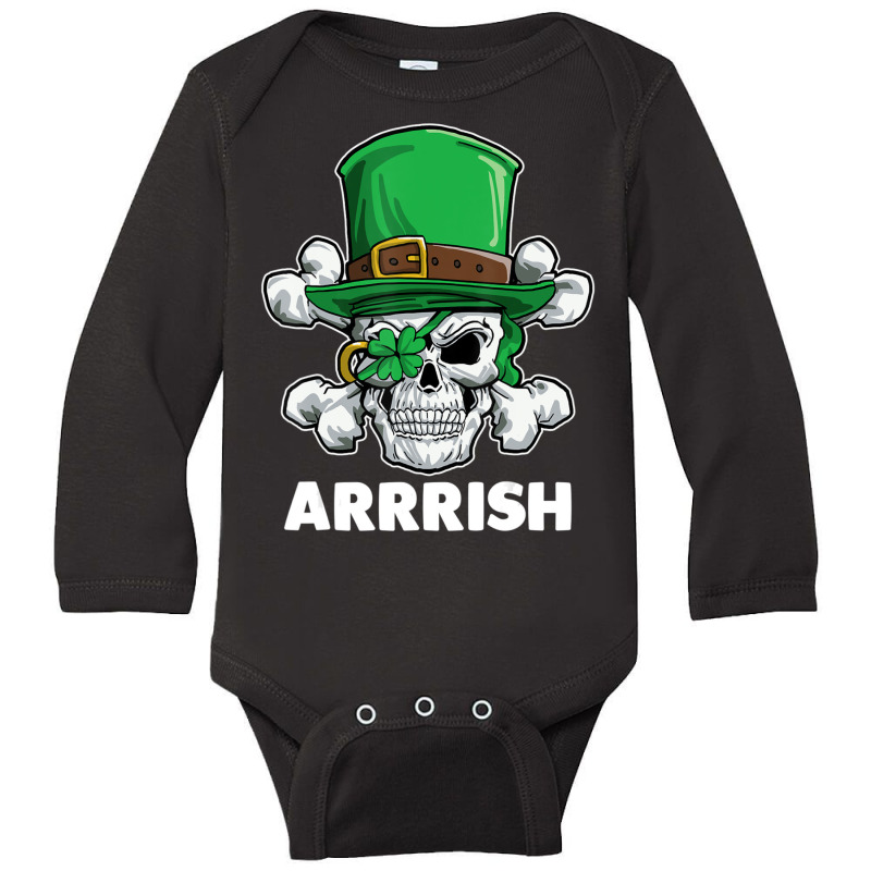 Arrrish Pirate Leprechaun Skull St Patricks Day Shamrock Long Sleeve Baby Bodysuit by King Davila | Artistshot