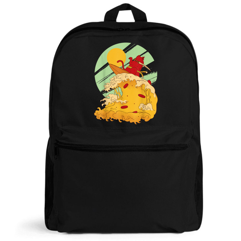 Cat Surfing Pizza In Cool Samurai Style Backpack | Artistshot