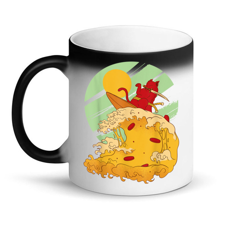 Cat Surfing Pizza In Cool Samurai Style Magic Mug | Artistshot