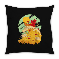 Cat Surfing Pizza In Cool Samurai Style Throw Pillow | Artistshot