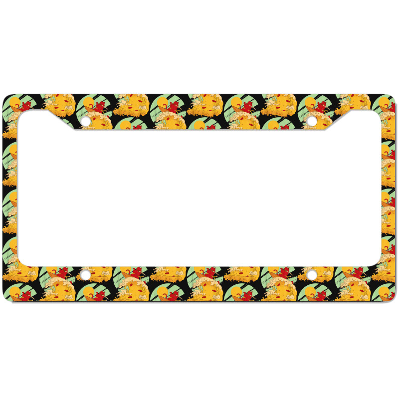 Cat Surfing Pizza In Cool Samurai Style License Plate Frame | Artistshot