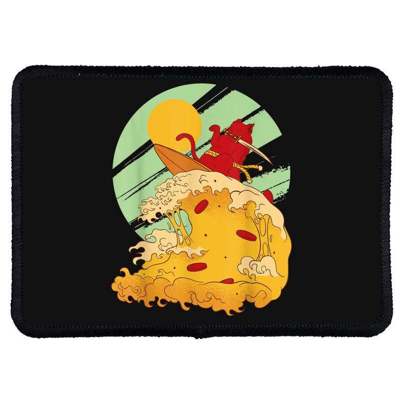 Cat Surfing Pizza In Cool Samurai Style Rectangle Patch | Artistshot