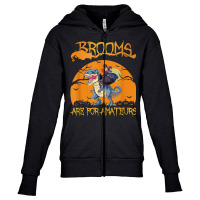 Brooms Are For Amateurs Halloween Witch Riding Dinosaur Youth Zipper Hoodie | Artistshot