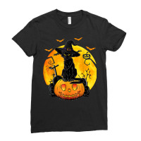 Halloween Costume Black Cat Pumpkin Spooky Season Ladies Fitted T-shirt | Artistshot