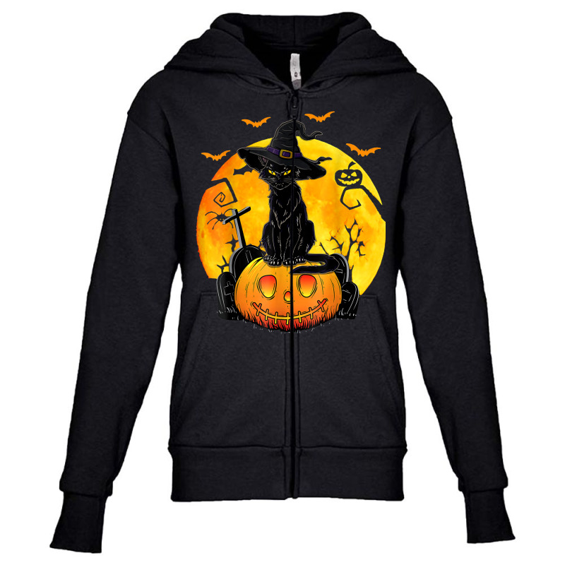 Halloween Costume Black Cat Pumpkin Spooky Season Youth Zipper Hoodie by Enviable | Artistshot