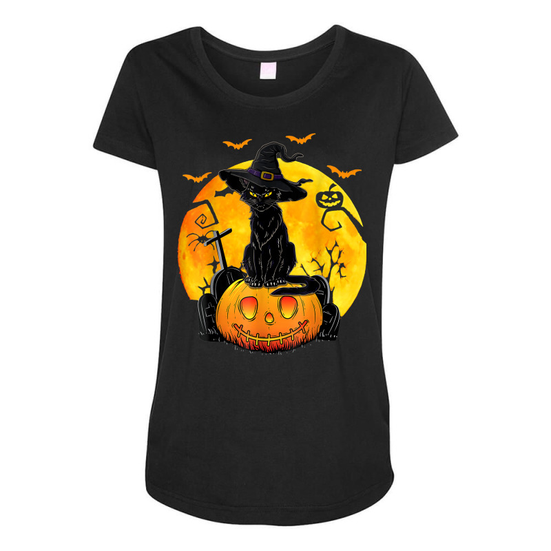 Halloween Costume Black Cat Pumpkin Spooky Season Maternity Scoop Neck T-shirt by Enviable | Artistshot