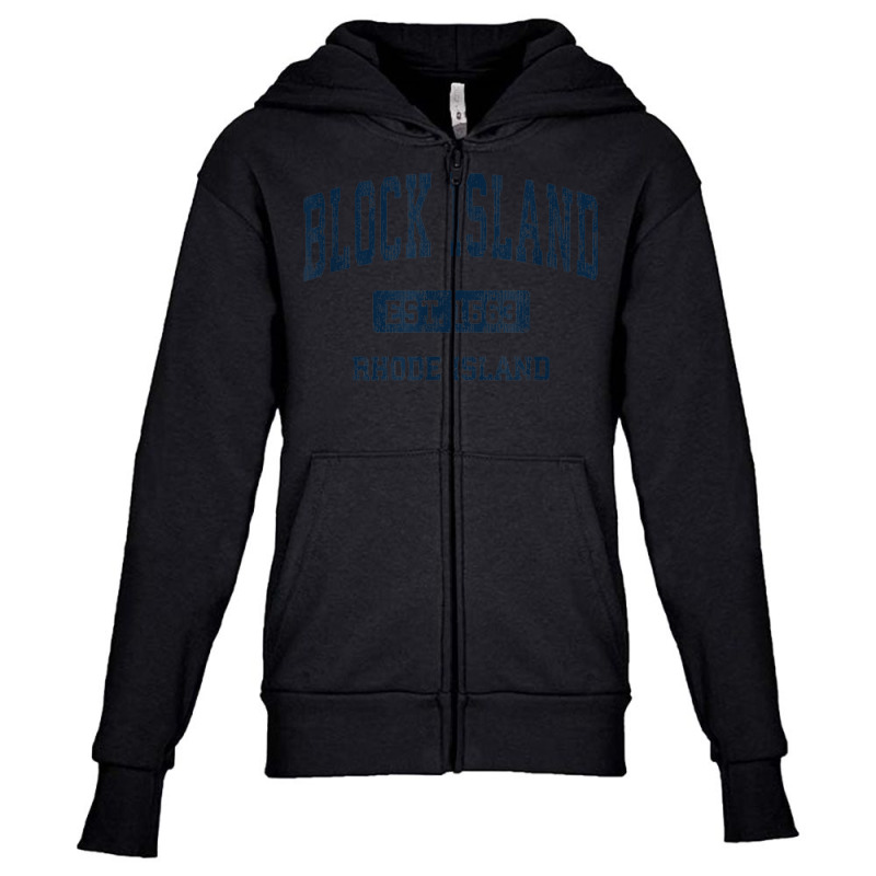 Block Island Rhode Island Ri Vintage Athletic Sports Design Youth Zipper Hoodie by Deluxe | Artistshot