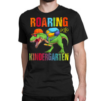 Roaring Into Kindergarten Dinosaur Back To School Boys Classic T-shirt | Artistshot