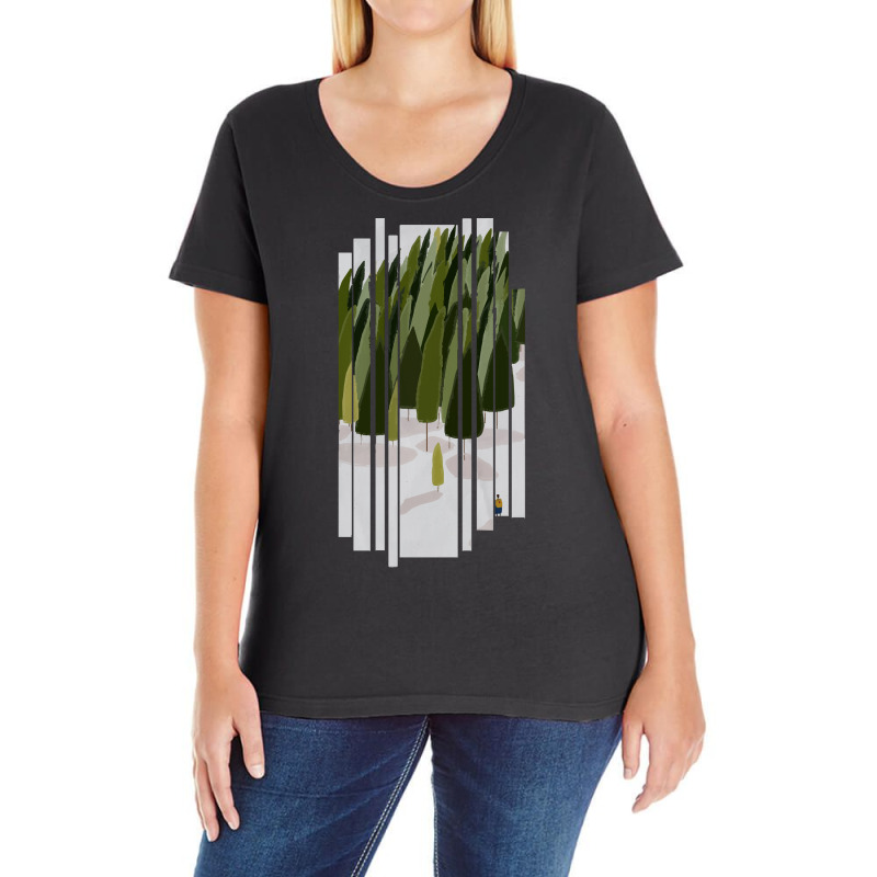 Boy Standing In Front Of Forrest T Shirt Ladies Curvy T-Shirt by emotionaldive | Artistshot