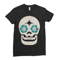 Vintage Sugar Skull Hand Illustration Minmalist Calavera Ladies Fitted T-shirt | Artistshot