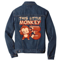 Kids This Little Monkey Is 3 Monkey Ape Animale 3rd Birthday Men Denim Jacket | Artistshot