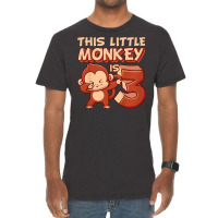 Kids This Little Monkey Is 3 Monkey Ape Animale 3rd Birthday Vintage T-shirt | Artistshot