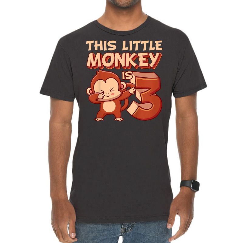 Kids This Little Monkey Is 3 Monkey Ape Animale 3rd Birthday Vintage T-Shirt by Lambent | Artistshot