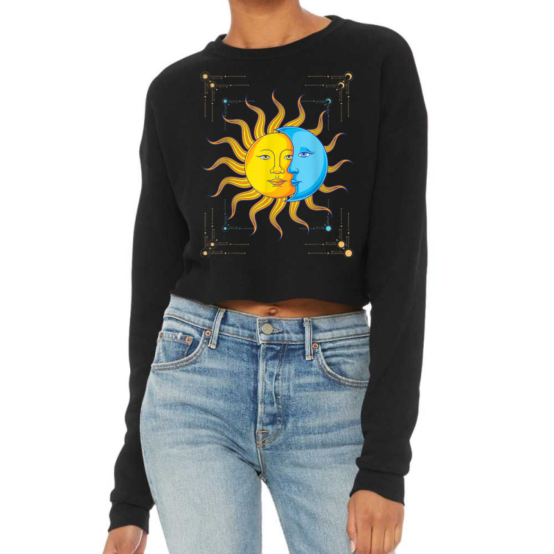 Boho Sun Crescent Moon Astronomy Universe Astrology Cropped Sweater by Creed | Artistshot