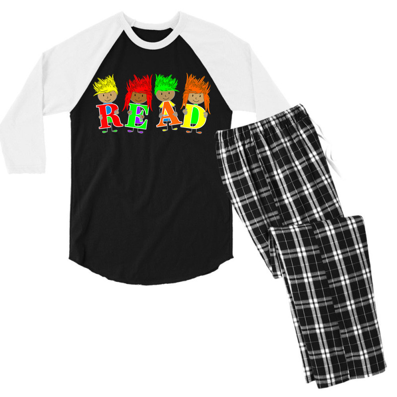 Reading Teacher Read Books Crazy Hair For Crazy Hair Day Men's 3/4 Sleeve Pajama Set | Artistshot