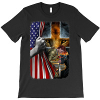 Woman Warrior Of Christian Jesus Lion American Cross Flag T-shirt | Artistshot