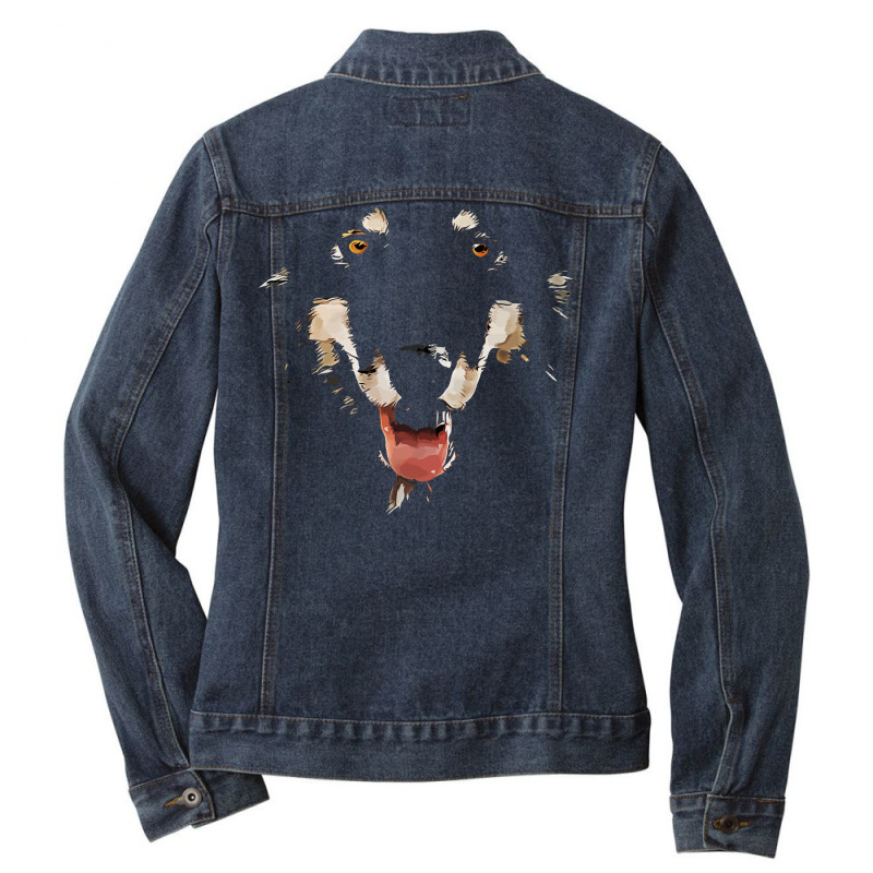 Dog Face In The Night Ladies Denim Jacket | Artistshot