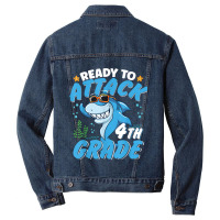 Ready To Attack 4th Grade Apparel Back To School Shark Boys Men Denim Jacket | Artistshot