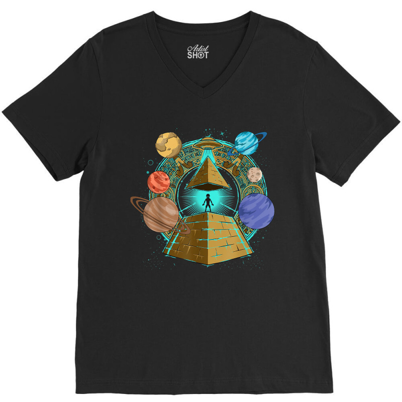 Sci Fi Ufo Abduction Pyramids Ancient Egypt Science Alien V-neck Tee | Artistshot