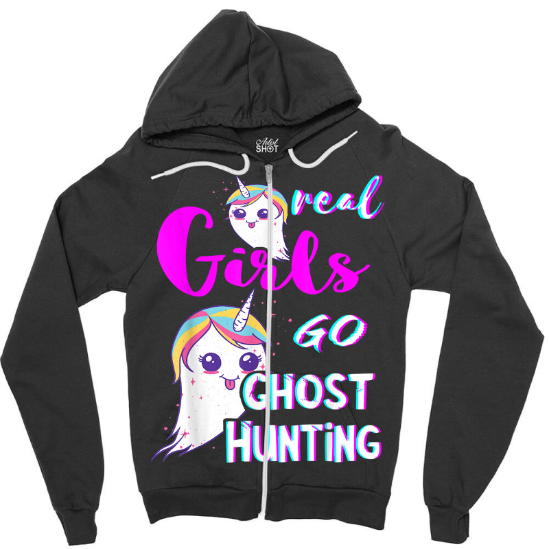 Real Girls Go Ghost Hunting Paranormal Unicorn Ghost Hunter Zipper Hoodie | Artistshot