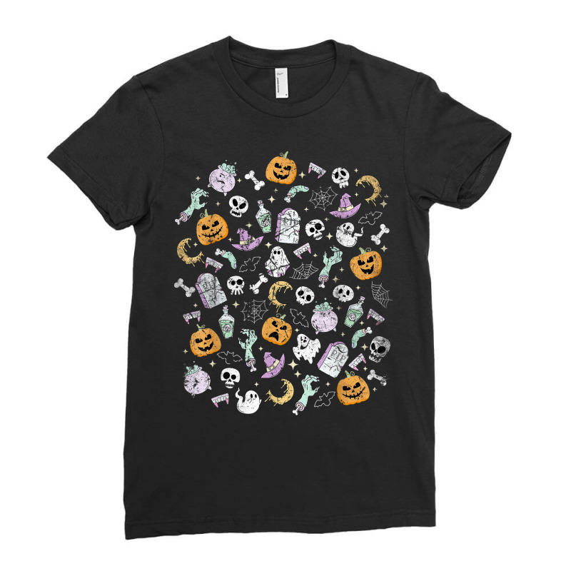 Halloween Zombie Witch Vampire Bats Ghost Skull Pumpkin Ladies Fitted T-Shirt by Luxuriate | Artistshot