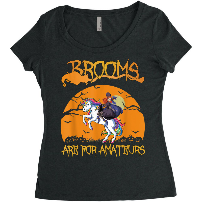 Brooms Are For Amateurs Halloween Witch Riding Unicorn Women's Triblend Scoop T-shirt by Deluxe | Artistshot