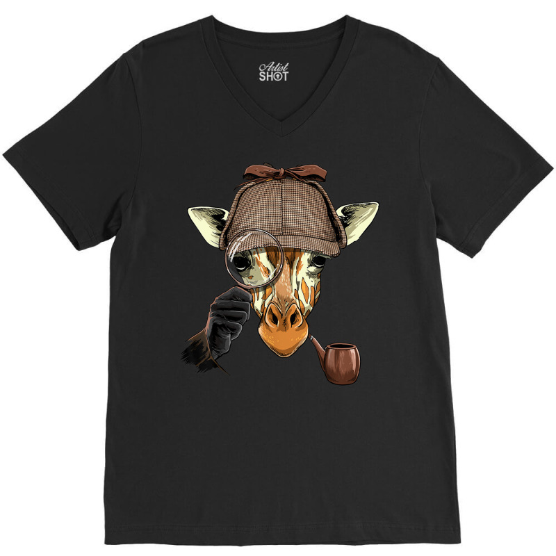 Detective Giraffe Spy Inspector Investigator Giraffe Lover V-Neck Tee by Fashlaza | Artistshot