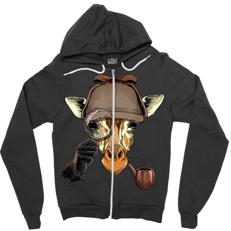 Detective Giraffe Spy Inspector Investigator Giraffe Lover Zipper Hoodie by Fashlaza | Artistshot