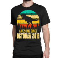 Awesome October 2019 3rd Birthday Retro Dinosaur Boy Gift Classic T-shirt | Artistshot