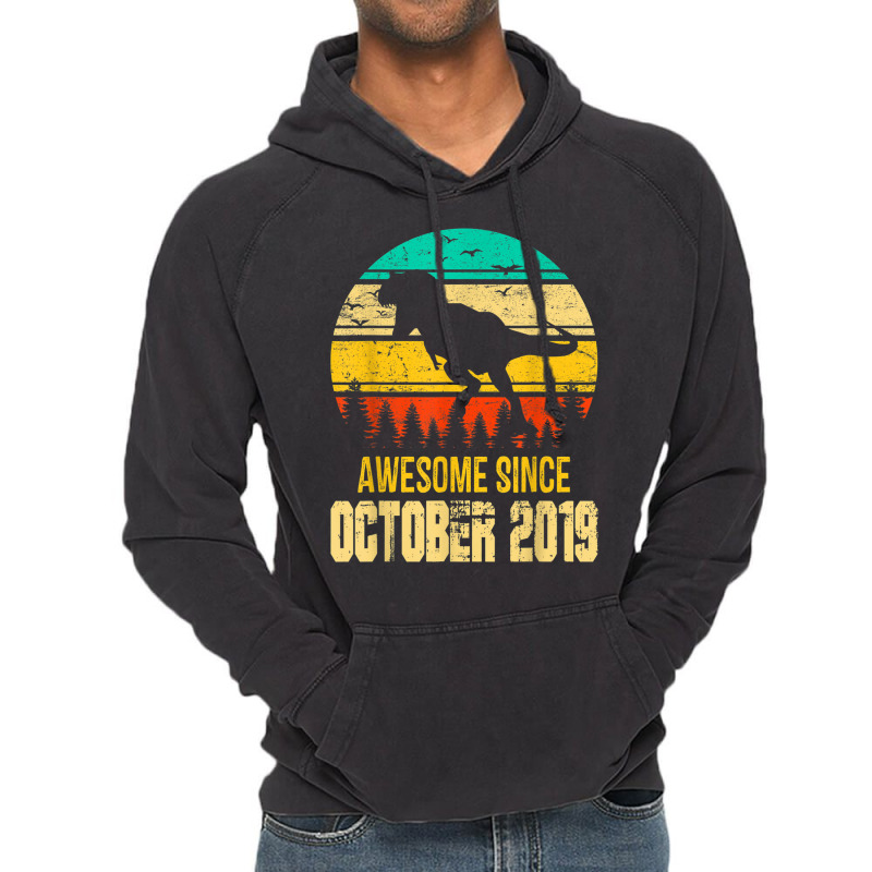 Awesome October 2019 3rd Birthday Retro Dinosaur Boy Gift Vintage Hoodie | Artistshot