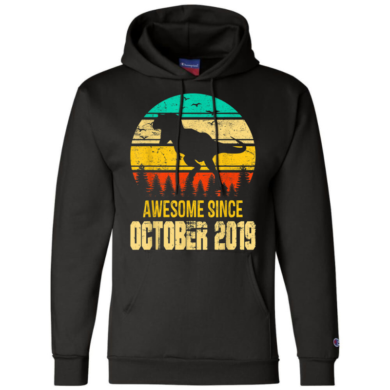 Awesome October 2019 3rd Birthday Retro Dinosaur Boy Gift Champion Hoodie | Artistshot