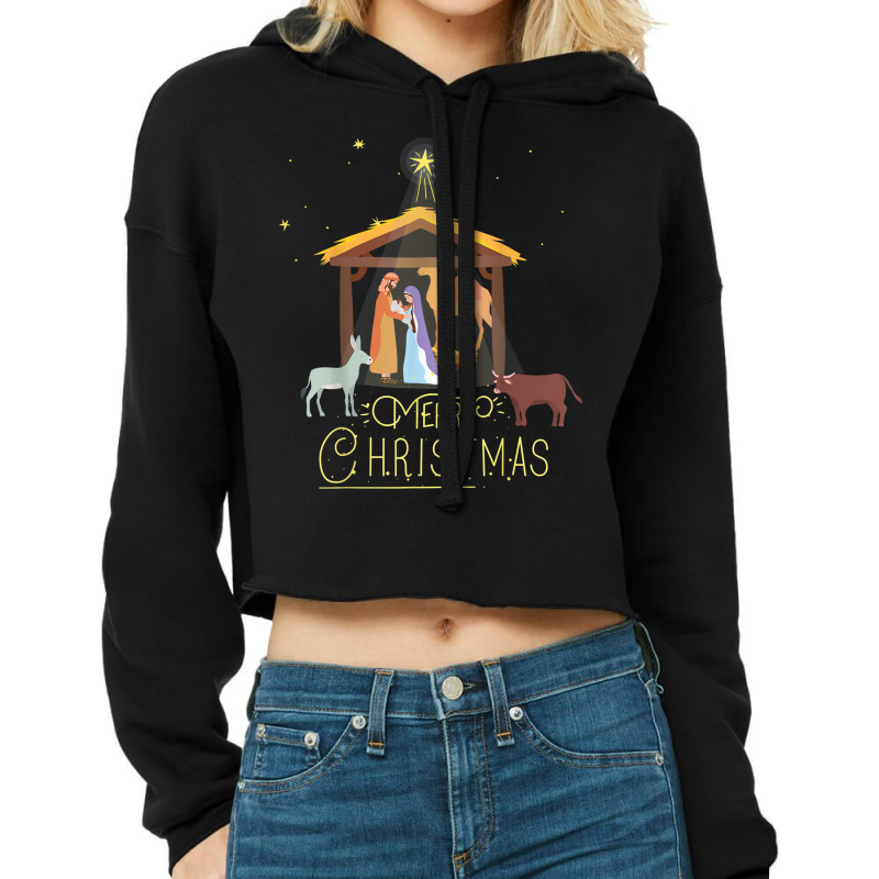 Merry Christmas - Nativity Scene North Star - Baby Jesus Cropped Hoodie by ArtistDax | Artistshot