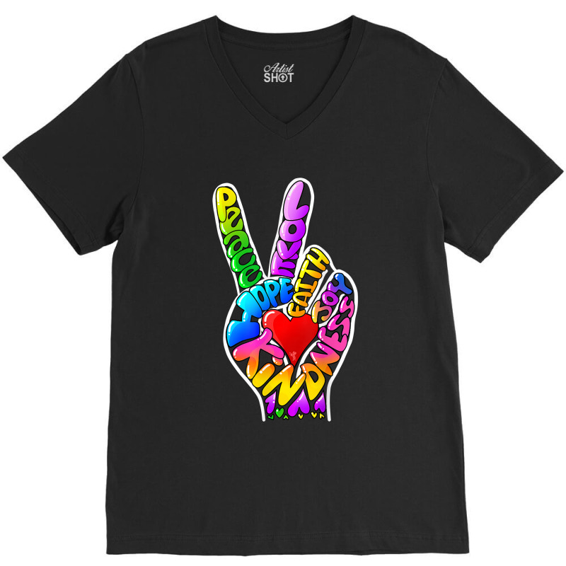 Peace Love Hope Joy Faith Kindness Word Art By Tangie Marie V-Neck Tee by ArtistDax | Artistshot