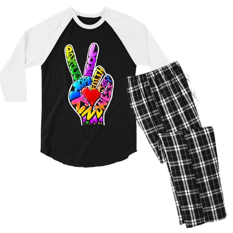 Peace Love Hope Joy Faith Kindness Word Art By Tangie Marie Men's 3/4 Sleeve Pajama Set by ArtistDax | Artistshot