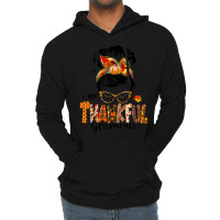 One Thankful Grammie Messy Bun Women Fall Funny Thanksgiving Lightweight Hoodie | Artistshot