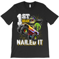 1st Grade Nailed It Dinosaur Monster Truck Graduation Cap T-shirt | Artistshot