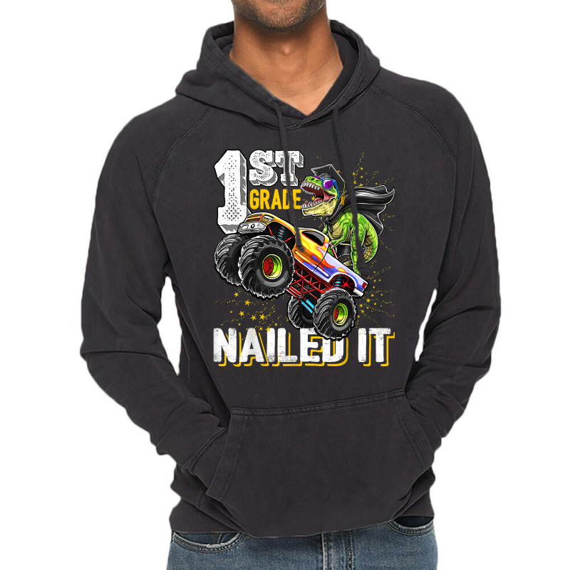 1st Grade Nailed It Dinosaur Monster Truck Graduation Cap Vintage Hoodie | Artistshot