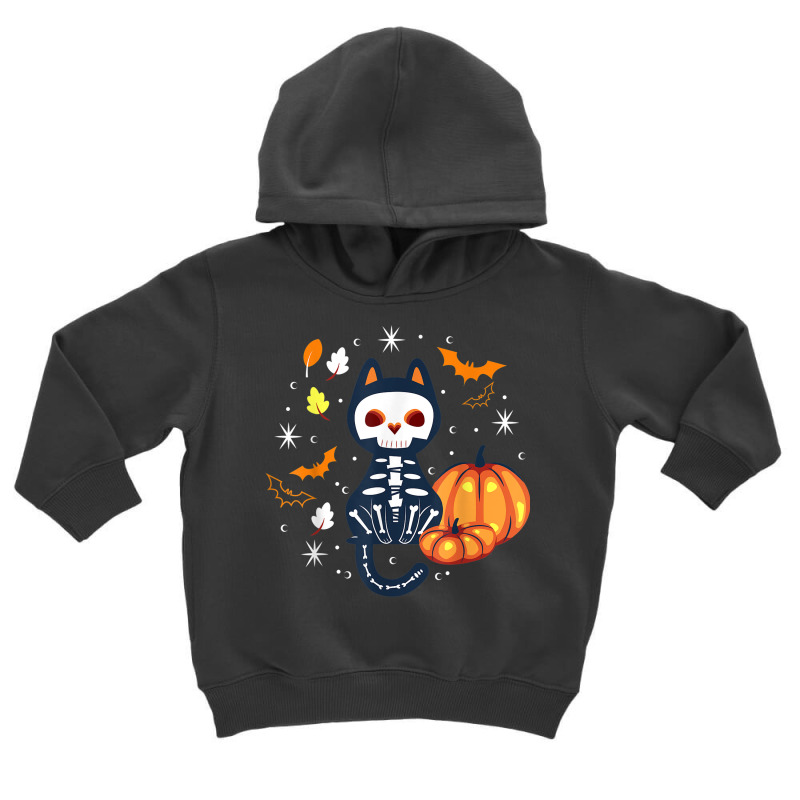 Scary Vampire Bat Skeleton Cat Pumpkin Halloween Toddler Hoodie by Complete | Artistshot