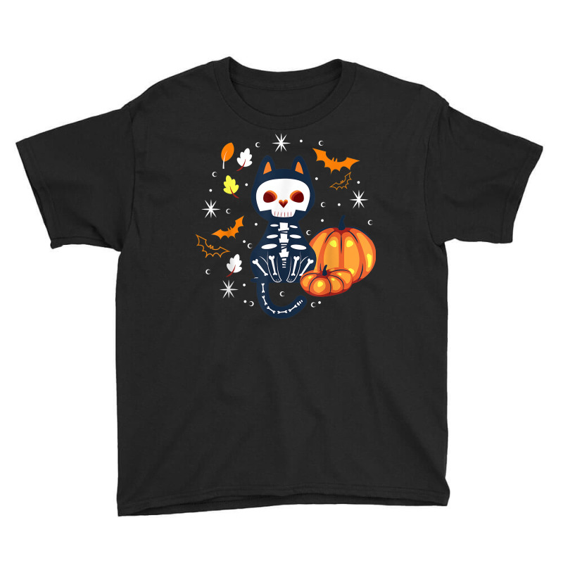 Scary Vampire Bat Skeleton Cat Pumpkin Halloween Youth Tee by Complete | Artistshot