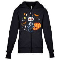 Scary Vampire Bat Skeleton Cat Pumpkin Halloween Youth Zipper Hoodie | Artistshot