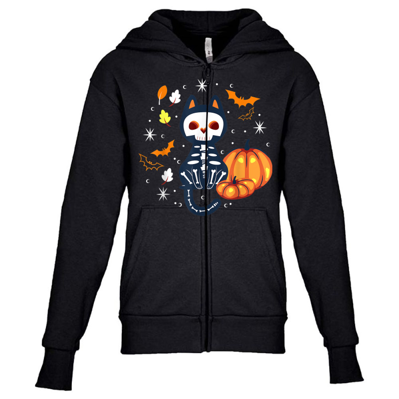 Scary Vampire Bat Skeleton Cat Pumpkin Halloween Youth Zipper Hoodie by Complete | Artistshot