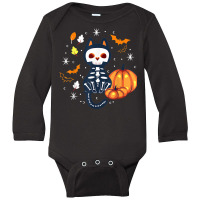 Scary Vampire Bat Skeleton Cat Pumpkin Halloween Long Sleeve Baby Bodysuit | Artistshot